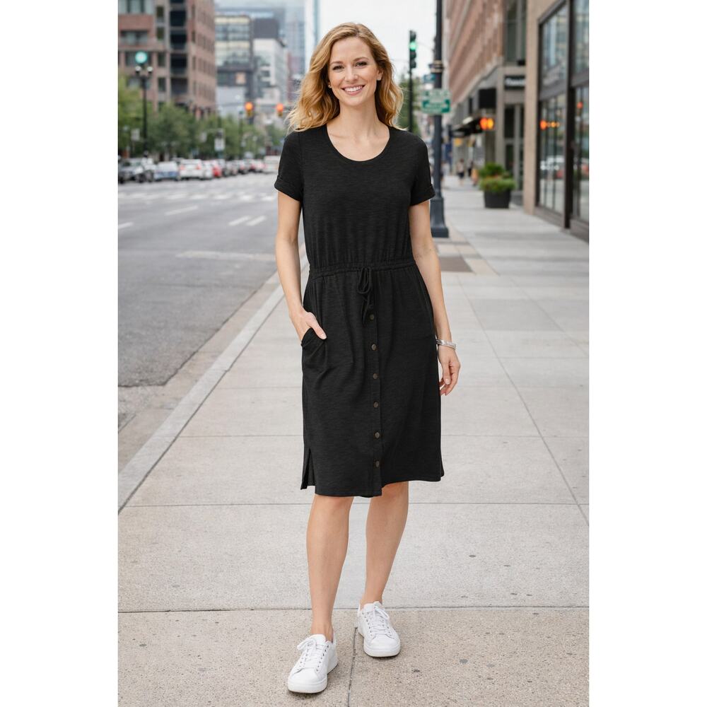 J Jill Soft Knit Cargo Style Dress Womens Size XL Drawstring Black Casual Comfy